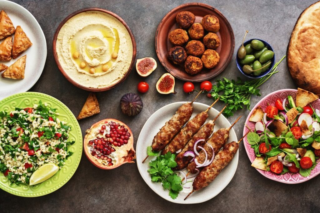 A table laden with delicious Middle East Foods
