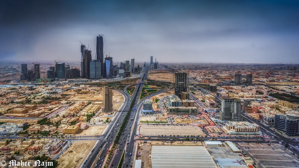The skyline of northern Riyadh, Saudi Arabia, with modern towers rising across the capital's fast-growing expat and corporate districts
